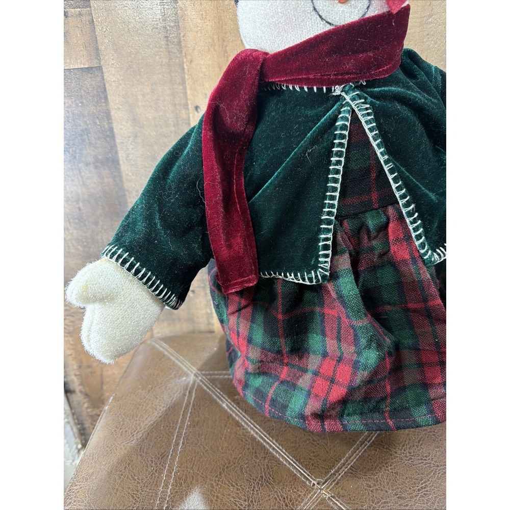 Christmas Snow Woman Plush Doll 18" Plaid Dress Velvet Cape Hat Shelf Sitter Vtg - Picture 11 of 16